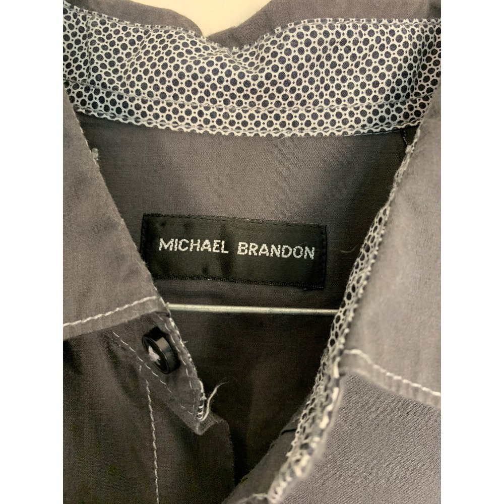 Michael‎ Brandon Mens Gray Long Sleeve Button Up Shirt Contrast Stitch Size M - Picture 4 of 5